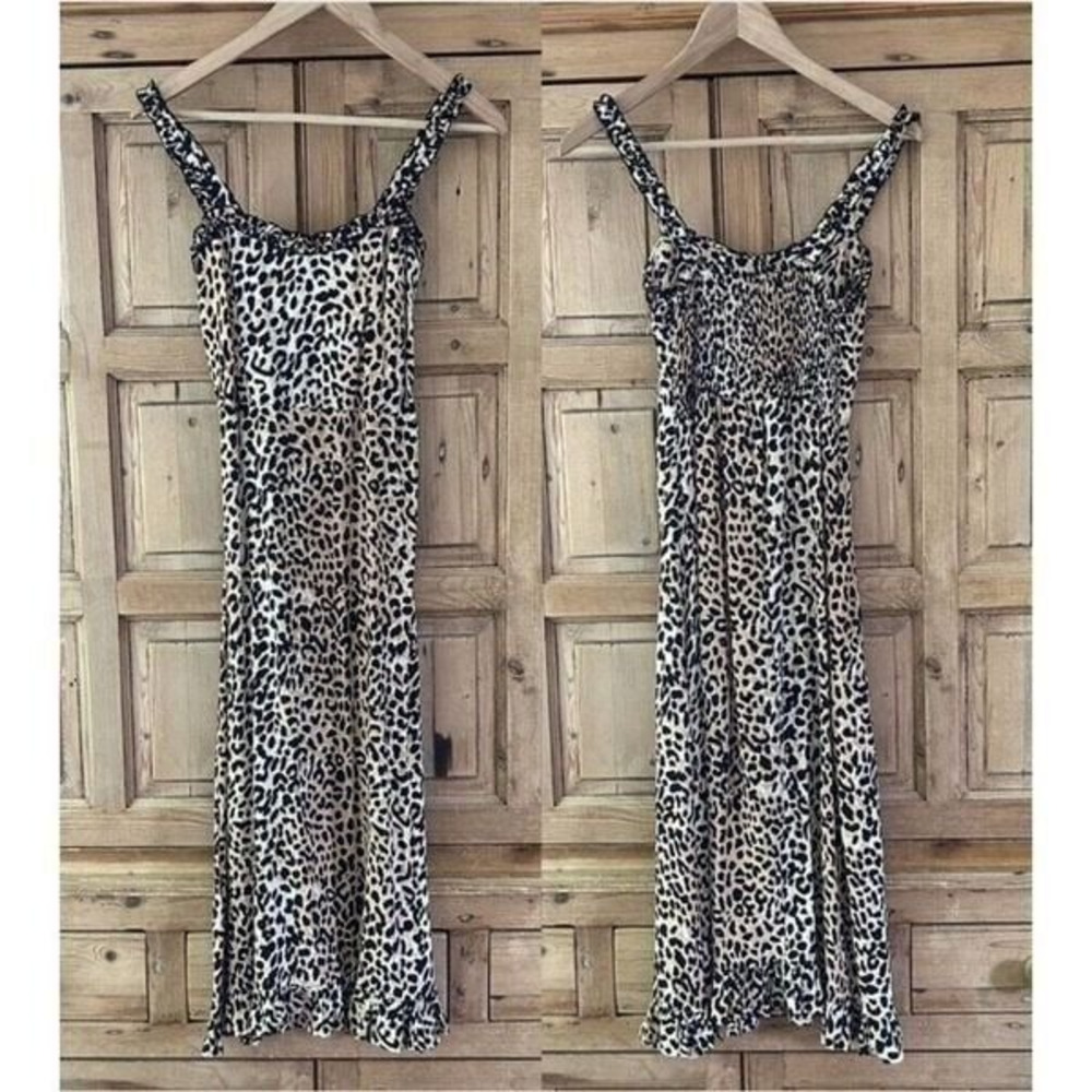 Faithfull The Brand Leopard Print Midi Dress Tank Animal Womens Size 2 XS‎
